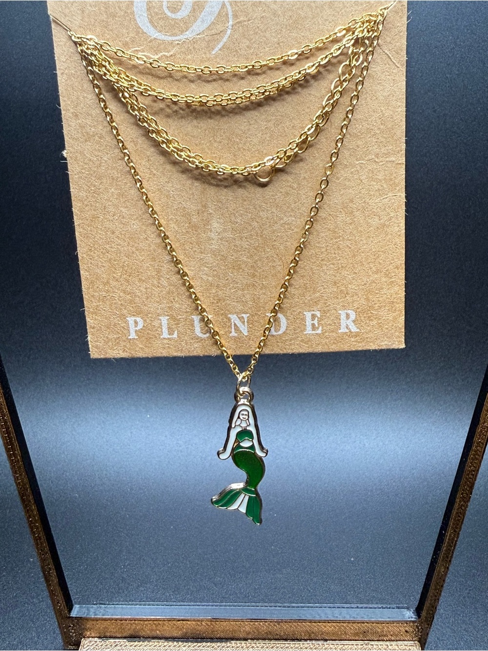 Plunder Gold-Tone Necklace with Green Enamel Mermaid Charm